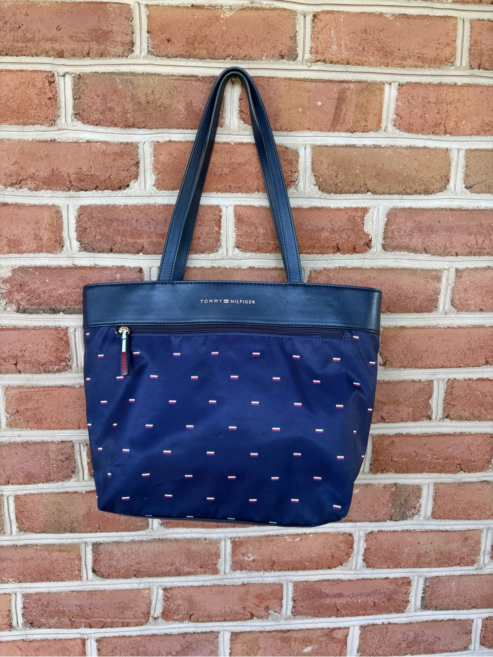 Tommy Hilfiger Navy Canvas Tote with Flag Dot Print